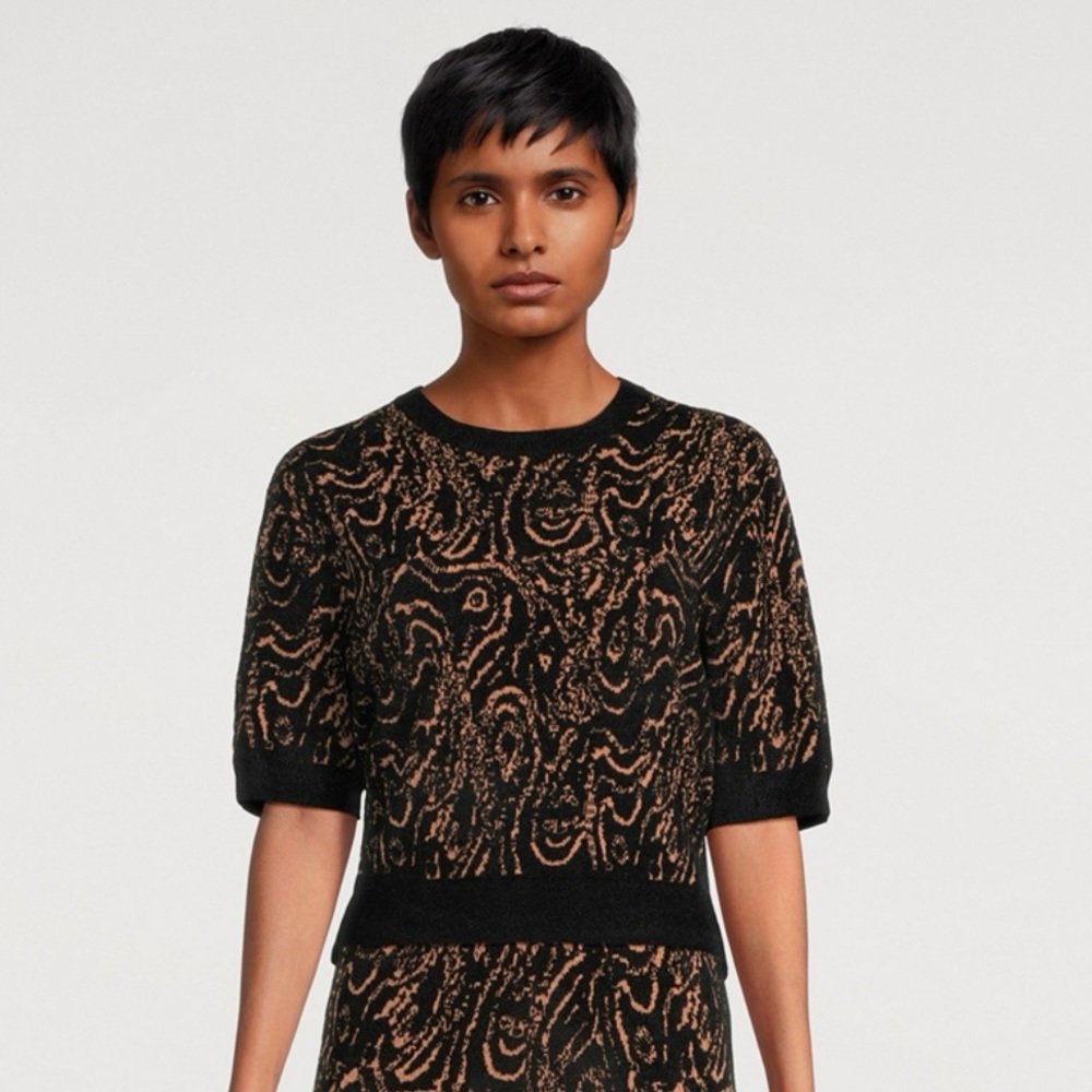 Rachel Comey Cavil jacquard knit top 3/4 sleeves sweater L 10 12
